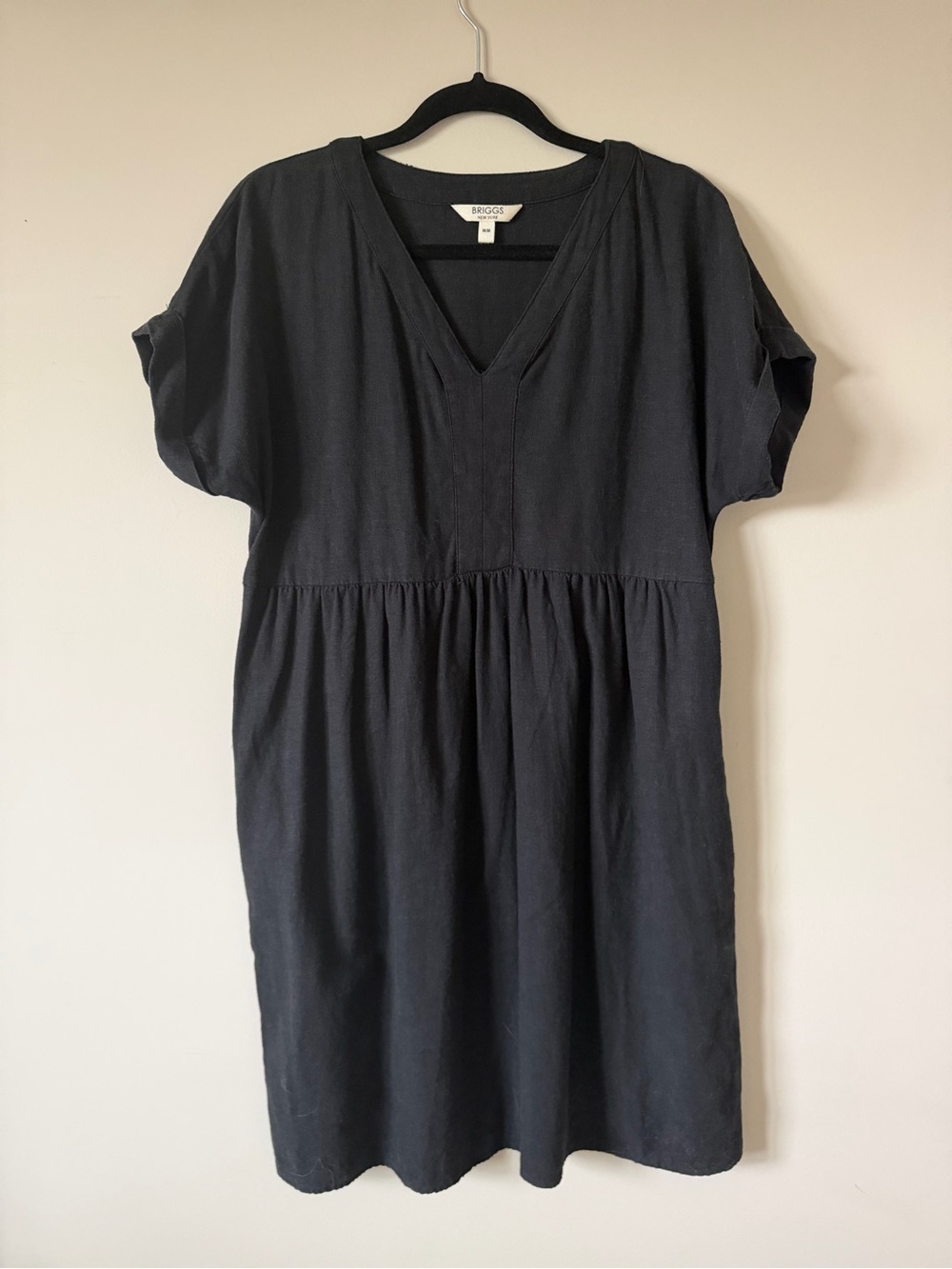 Briggs New York Black Linen Blend V-Neck Shift Dress Size
M